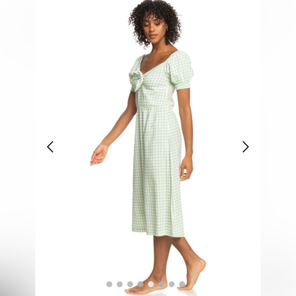 NWT ROXY Summertime Feeling Green & White  checkered Midi Dress Size XL - Picture 2 of 14